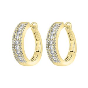 14K YG 3/4 ct. tw. Diamond Three Row Hoop Earring