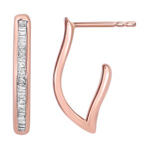 14K RG 1/2 ct. tw. Diamond Baguette J Hoop Earring