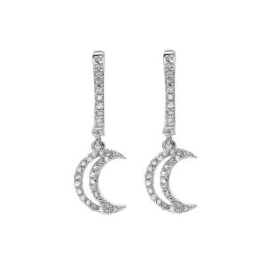 14K WG 1/4 ct. tw. Diamond Dangle Crescent Moon Earring