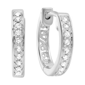 14K WG 1/10 ct. tw. Diamond Hoop Earring