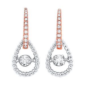 10K WRG 1/4 ct. tw. Diamond Mixed Metal Rope Dangle Earring