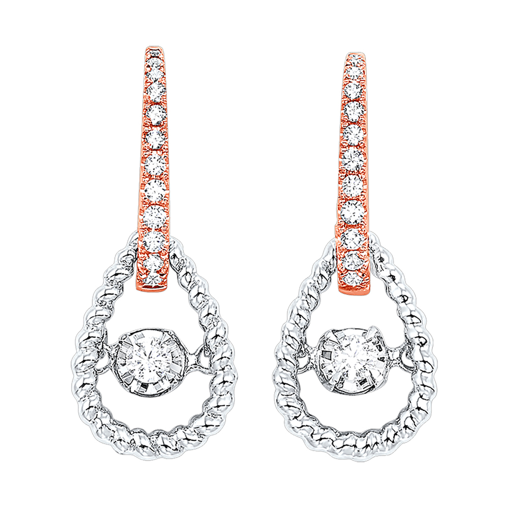 10K WRG 1/4 ct. tw. Diamond Mixed Metal Rope Dangle Earring