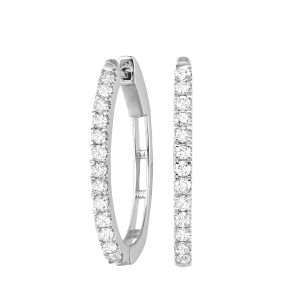 14K WG 1 ct. tw. Diamond Oval Shape Hoop Earring