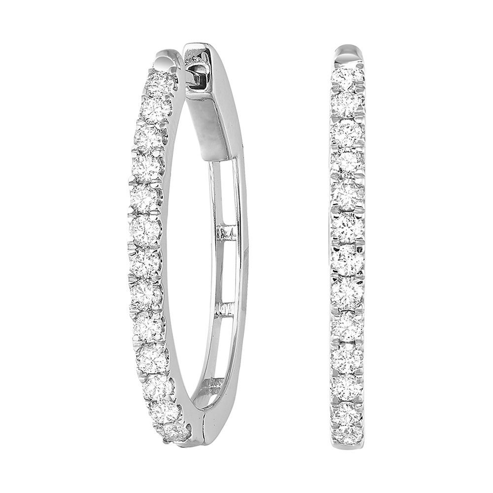 14K WG 1/2 ct. tw. Diamond Oval Shape Hoop Earring