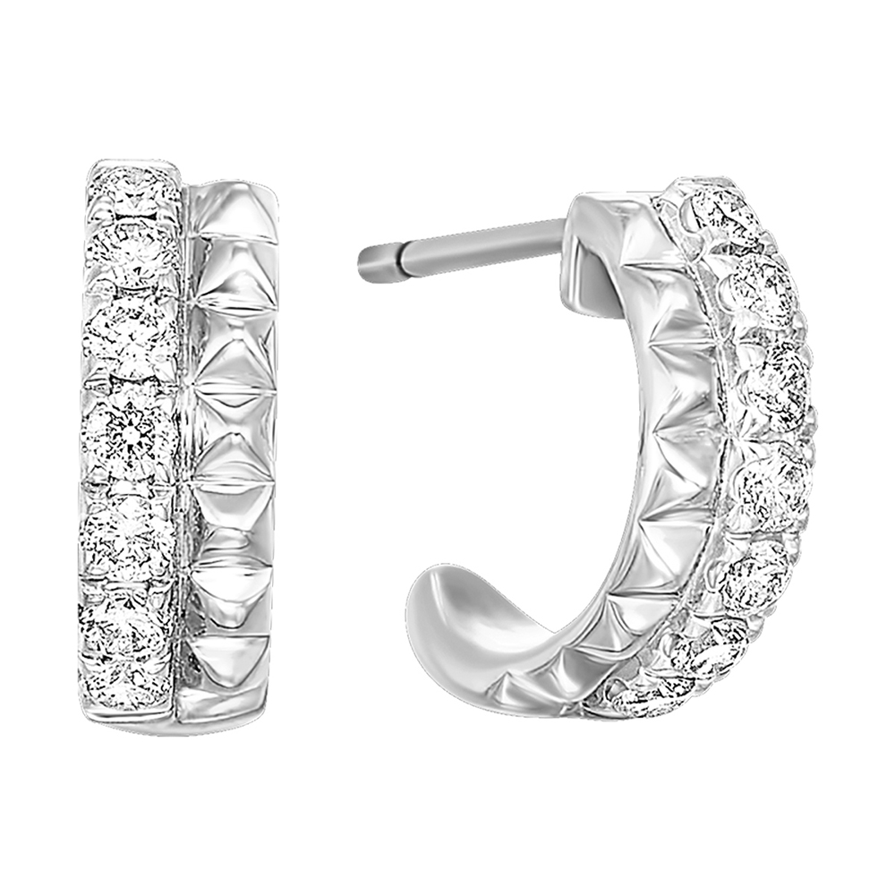 14K WG 3/8 ct. tw. Diamond Two Row Pyramid J hoop Earring