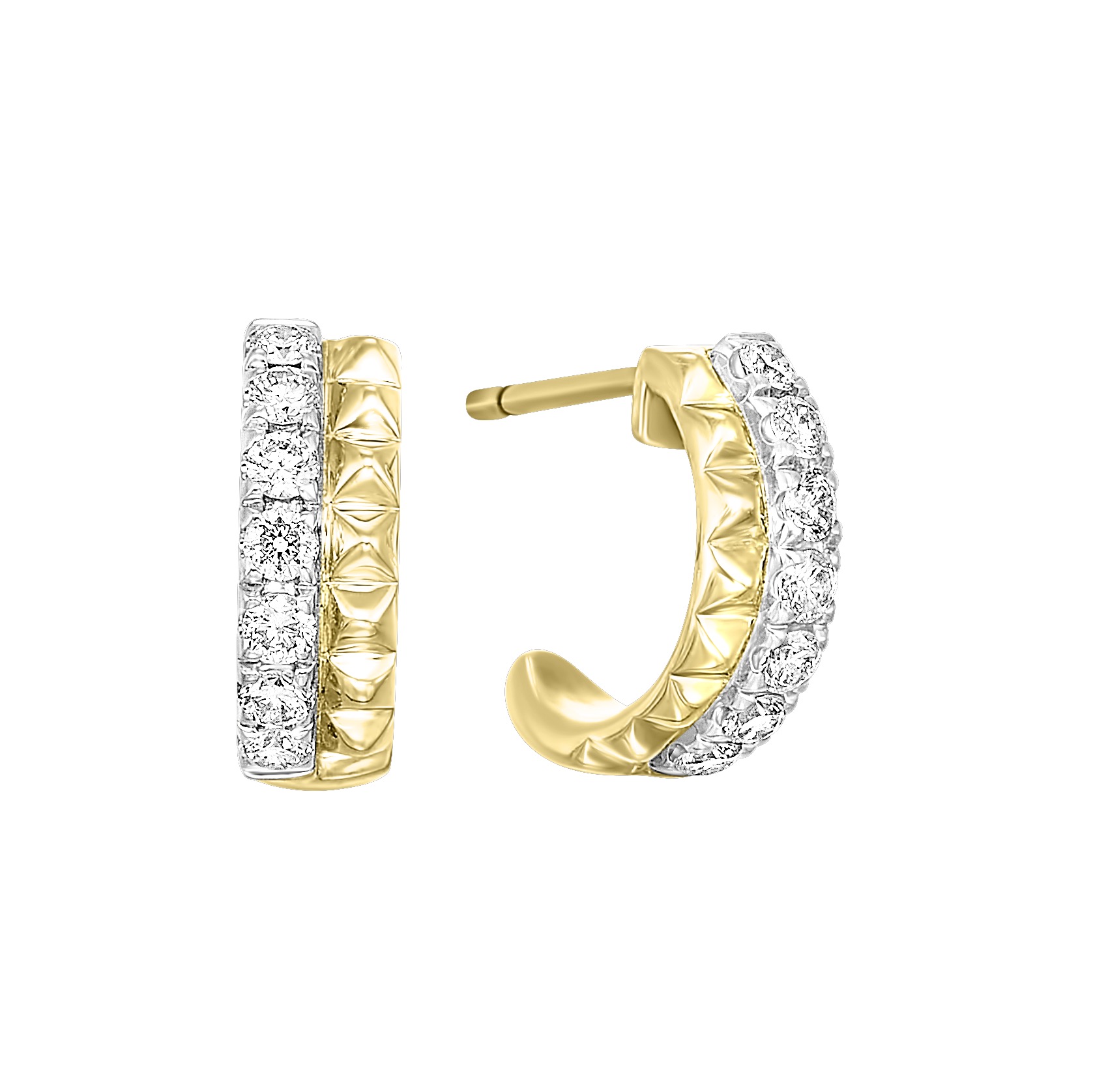 14K YG 3/8 ct. tw. Diamond Two Row Pyramid J hoop Earring