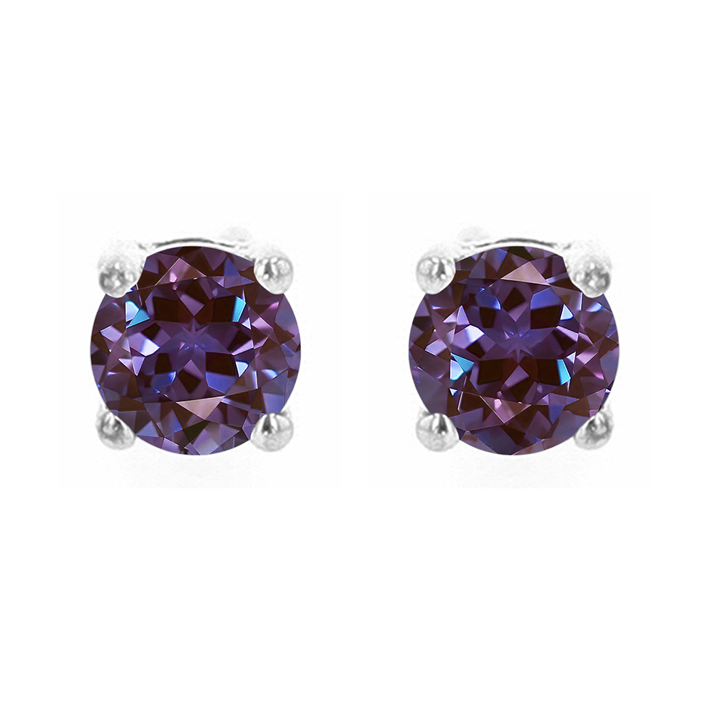 Silver 5/8 ct. tw. Syn Alexandrite Four Prong Solitaire Stud Earring
