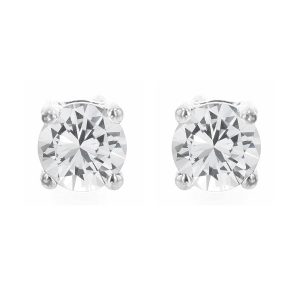 Silver 5/8 White Topaz Four Prong Solitaire Stud Earring