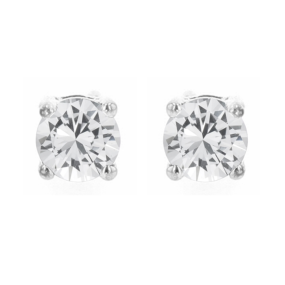 Silver 5/8 White Topaz Four Prong Solitaire Stud Earring
