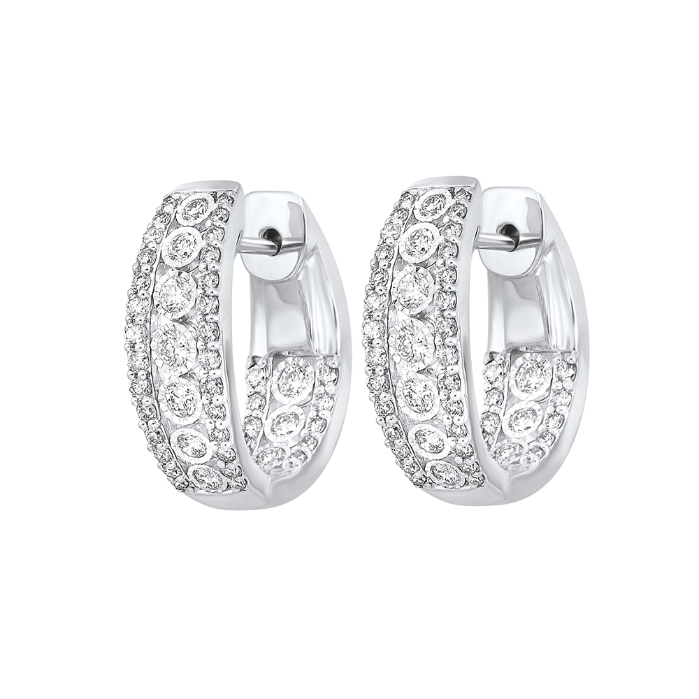 14K WG 1 ct. tw. Diamond Inside Out Bezel Hoop Earring