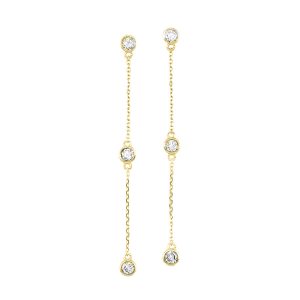 14K YG 1/4 ct. tw. Diamond Station Linear Chain Earring