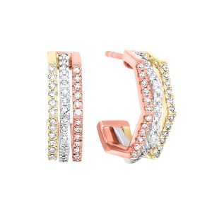 14K YWRG 1/2 ct. tw. Diamond Tricolor J Hoop Earring