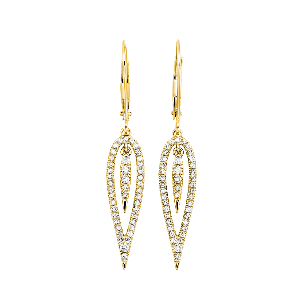 14K YG 1/2 ct. tw. Diamond Linear Lever Back Earring