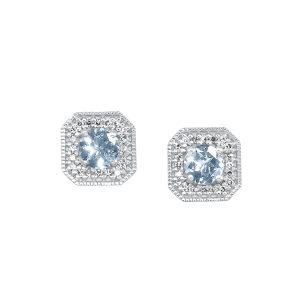 10K WG 1/10 ct. tw. Diamond Halo & 1/2 ct. tw. Aquamarine Stud Earring