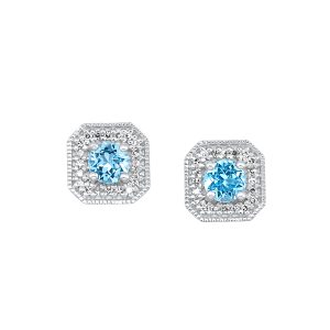 10K WG 1/12 ct. tw. Diamond Halo & 5/8 ct. tw. Blue Topaz Stud Earring
