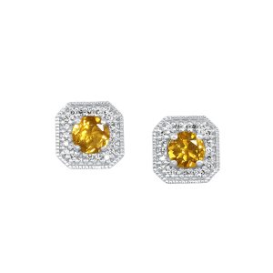 10K WG 1/10 ct. tw. Diamond Halo & 3/4 ct. tw. Citrine Stud Earring