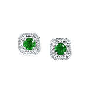 10K WG 1/10 ct. tw. Diamond Halo & 1/2 ct. tw. Created-Emerald Stud Earring