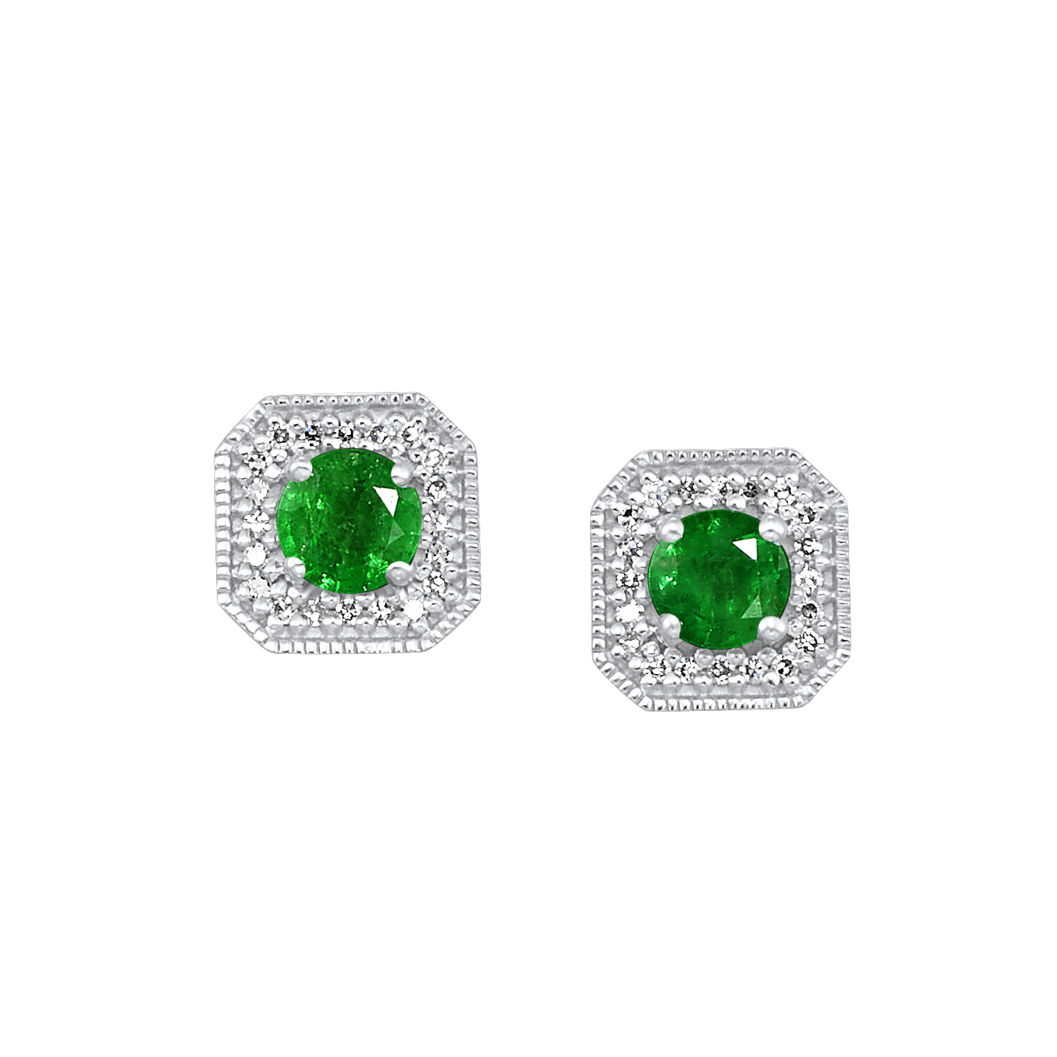10K WG 1/10 ct. tw. Diamond Halo & 1/2 ct. tw. Created-Emerald Stud Earring