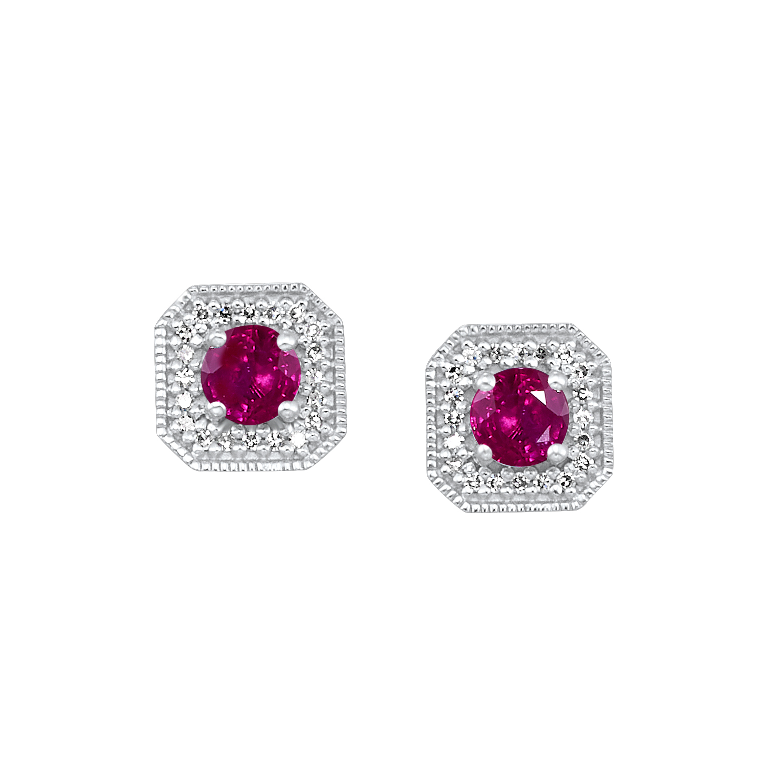 10K WG 1/10 ct. tw. Diamond Halo & 3/4 ct. tw. Created-Ruby Stud Earring