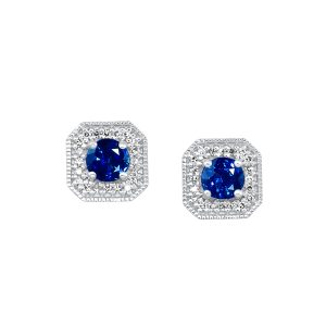 10K WG 1/10 ct. tw. Diamond Halo & 3/4 ct. tw. Created-Sapphire Stud Earring