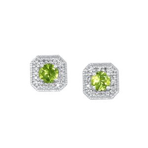 10K WG 1/10 ct. tw. Diamond Halo & 1/2 ct. tw. Peridot Stud Earring