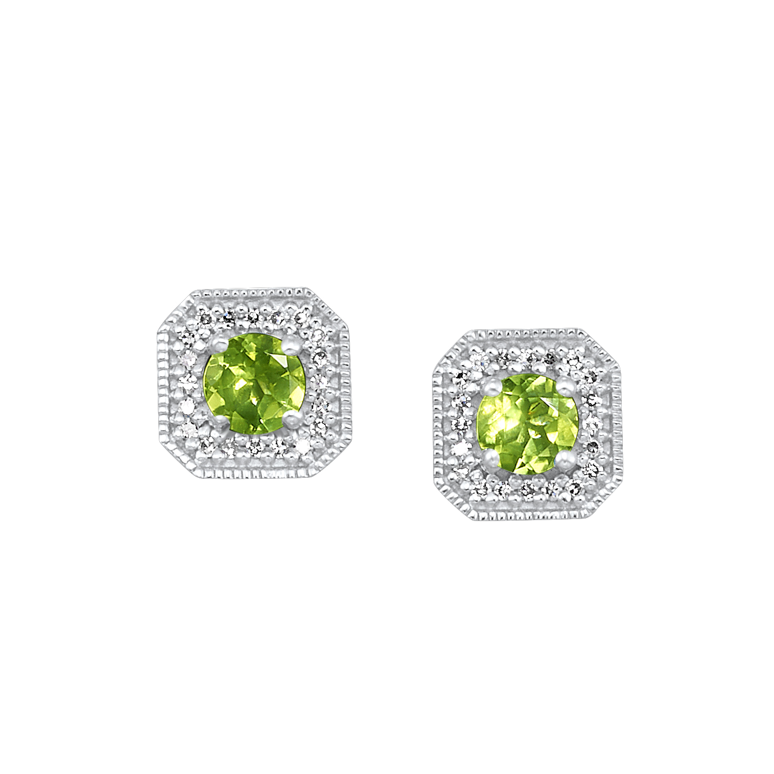 10K WG 1/10 ct. tw. Diamond Halo & 1/2 ct. tw. Peridot Stud Earring