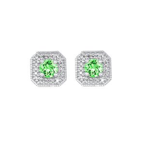 10K WG 1/10 ct. tw. Diamond Halo & 3/4 ct. tw. Emerald Stud Earring