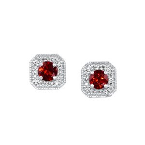 10K WG 1/10 ct. tw. Diamond Halo & 5/8 ct. tw. Garnet Stud Earring