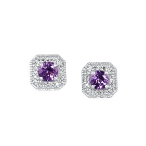 10K WG 1/10 ct. tw. Diamond Halo & 1/2 ct. tw. Amethyst Stud Earring