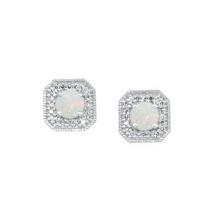 10K WG 1/10 ct. tw. Diamond Halo & 3/4 ct. tw. Opal Stud Earring