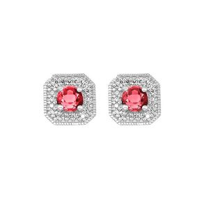 10K WG 1/10 ct. tw. Diamond Halo & 3/4 ct. tw. Ruby Stud Earring