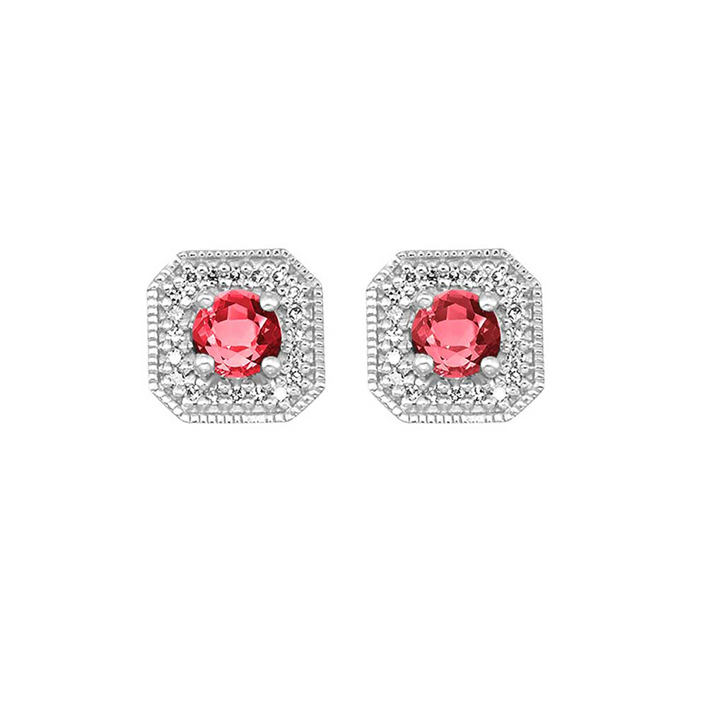 10K WG 1/10 ct. tw. Diamond Halo & 3/4 ct. tw. Ruby Stud Earring