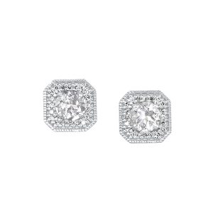 10K WG 1/10 ct. tw. Diamond Halo & 3/4 ct. tw. White Topaz Stud Earring