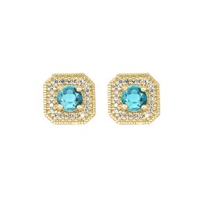 10K YG 1/10 ct. tw. Diamond Halo & 1/2 ct. tw. Aquamarine Stud Earring