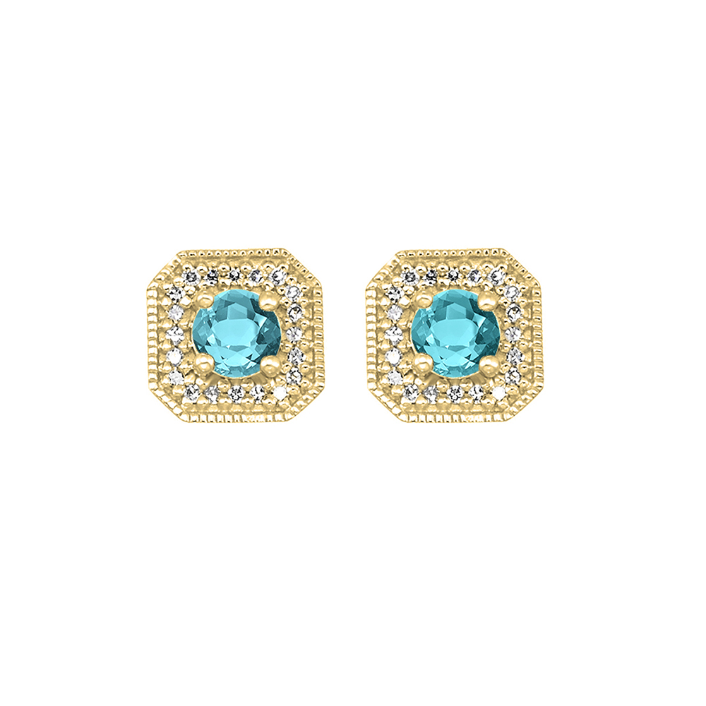 10K YG 1/10 ct. tw. Diamond Halo & 1/2 ct. tw. Aquamarine Stud Earring