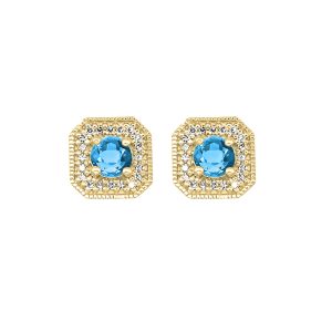 10K YG 1/12 ct. tw. Diamond Halo & 5/8 ct. tw. Blue Topaz Stud Earring