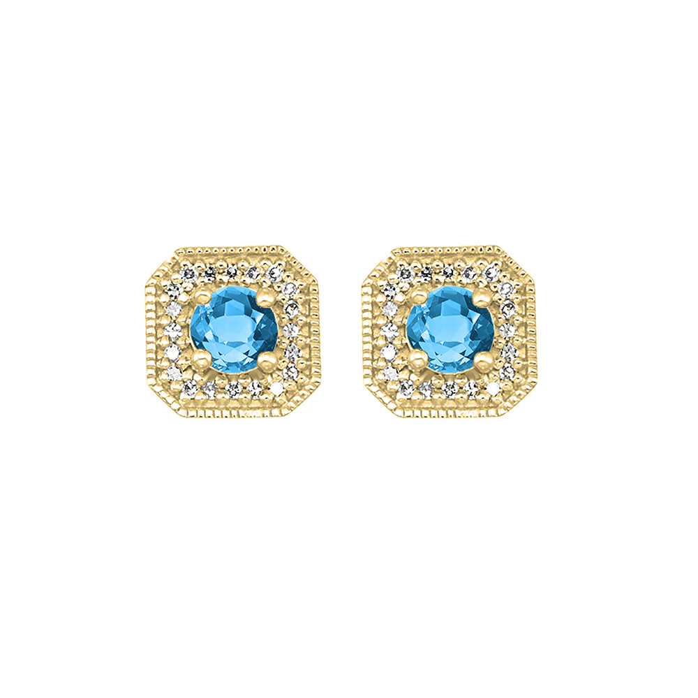 10K YG 1/12 ct. tw. Diamond Halo & 5/8 ct. tw. Blue Topaz Stud Earring