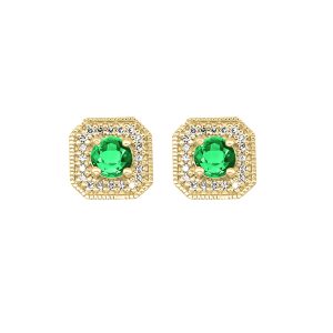 10K YG 1/10 ct. tw. Diamond Halo & 3/4 ct. tw. Created Emerald Halo Earring
