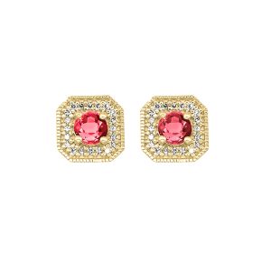 10K YG 1/10 ct. tw. Diamond Halo & 3/4 ct. tw. Created Ruby Halo Earring