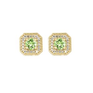 10K YG 1/10 ct. tw. Diamond Halo & 1/2 ct. tw.Peridot Stud Earring