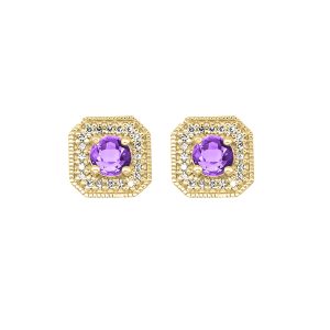 10K YG 1/10 ct. tw. Diamond Halo & 1/2 ct. tw. Amethyst Stud Earring