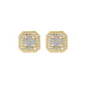 10K YG 1/10 ct. tw. Diamond Halo & 3/4 ct. tw. Opal Stud Earring