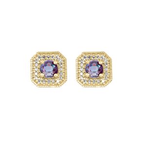 10K YG 1/10 ct. tw. Diamond Halo & 3/8 ct. tw. Syn Alexandrite Stud Earring