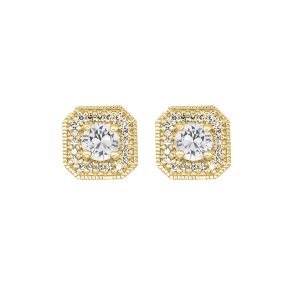 10K YG 1/10 ct. tw. Diamond Halo & 3/4 ct. tw. White Topaz Stud Earring
