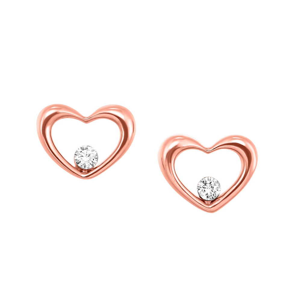 10K RG 1/15 ct. tw. Diamond Heart Stud Earring
