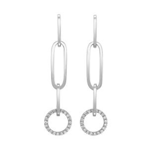 14K WG 3/4 ct. tw. Diamond Circle Paperclip Dangle Earring
