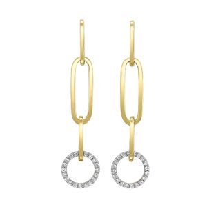 14K YG 3/4 ct. tw. Diamond Circle Paperclip Dangle Earring