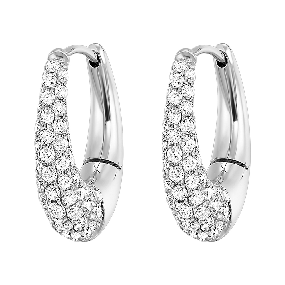 14K WG 1 1/4 ct. tw. Diamond Pave Dome Hoop Earring