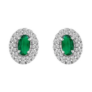 10K WG 1/7 ct. tw. Diamond Double Halo & 3/4 ct. tw. Emerald Stud Earring
