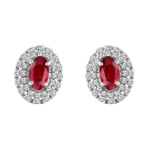 10K WG 1/7 ct. tw. Diamond Double Halo & 3/4 ct. tw. Ruby Stud Earring